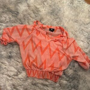 Ladies JuniorZigzag Patterned Orange  Shoulder-cutout sheer with tank Crop Top